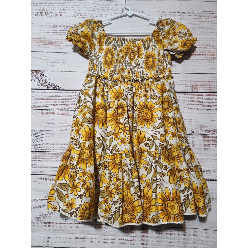 Etta Vee Girls Yellow Floral Smocked Tiered Dress Size 7 Sunflower Puff Sleeve